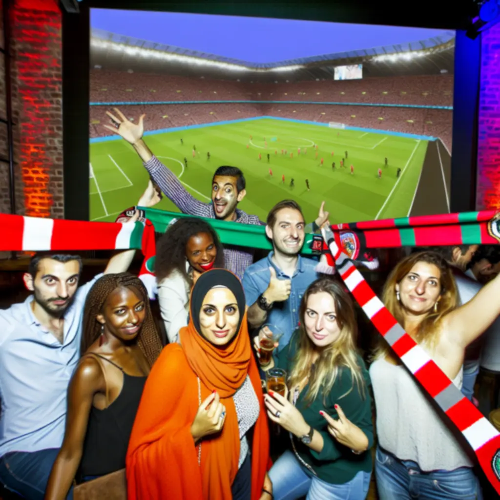 Strefa fanów z kibicami swietujacymi bramkę w NORD STAR