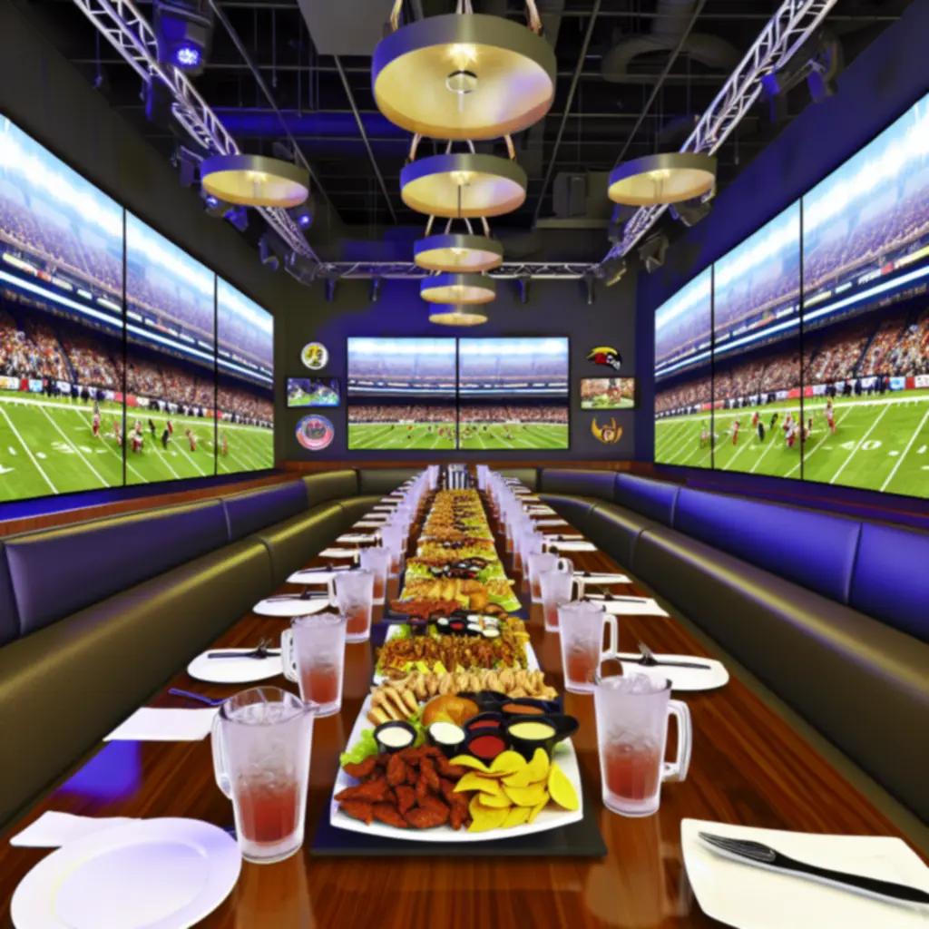 Zarezerwowany stolik w sportowym barze przygotowany na przyjście grupy kibiców