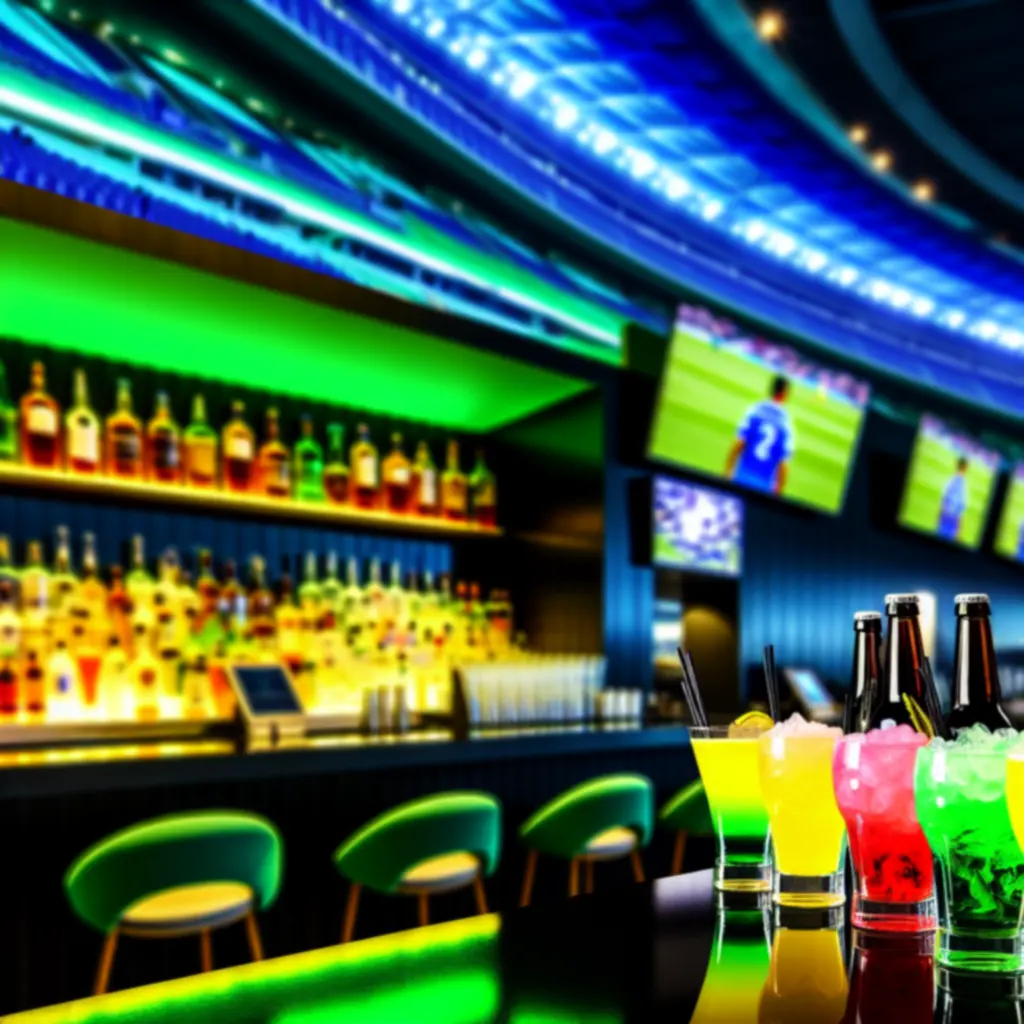 Kolorowe koktajle barowe ustawione na ladzie w sportowym barze