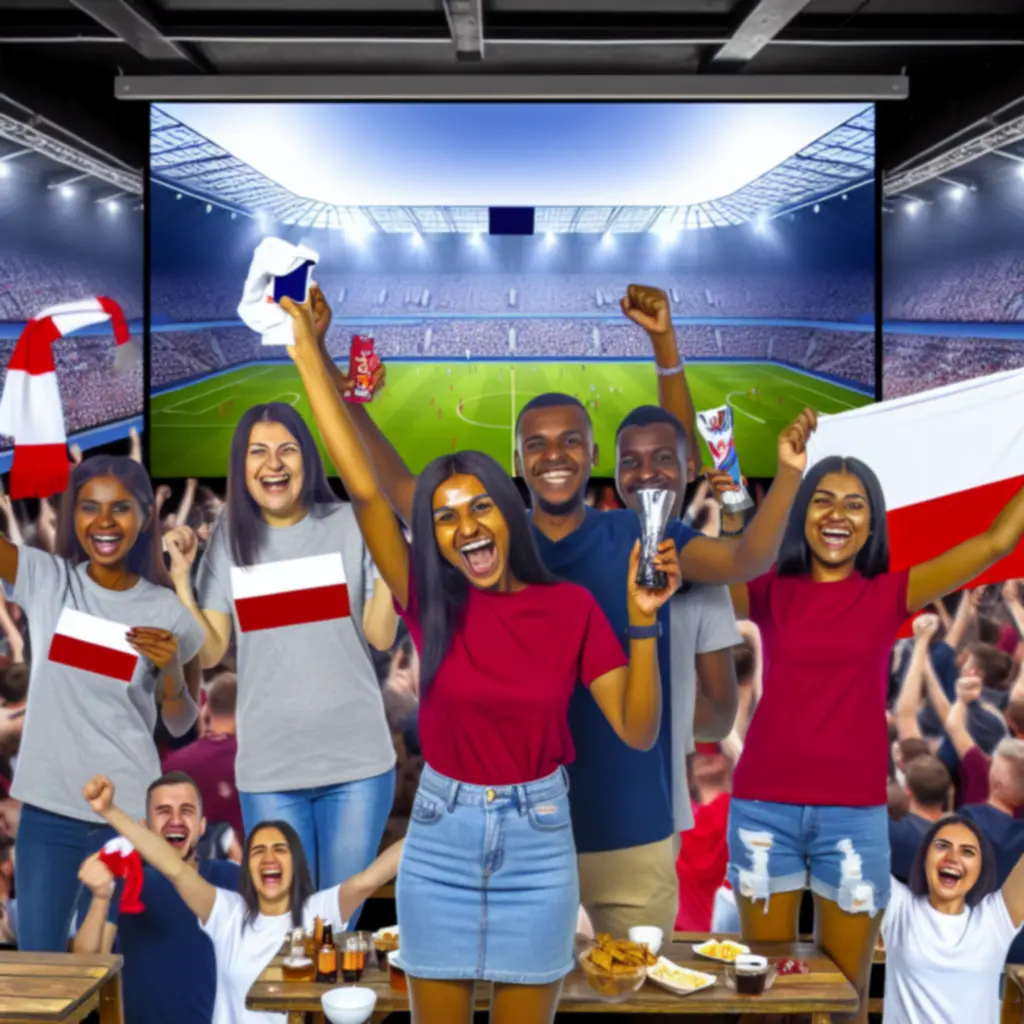 Zwycięzcy konkursów w sport barze świętujący wygrane z gadżetami i drinkami