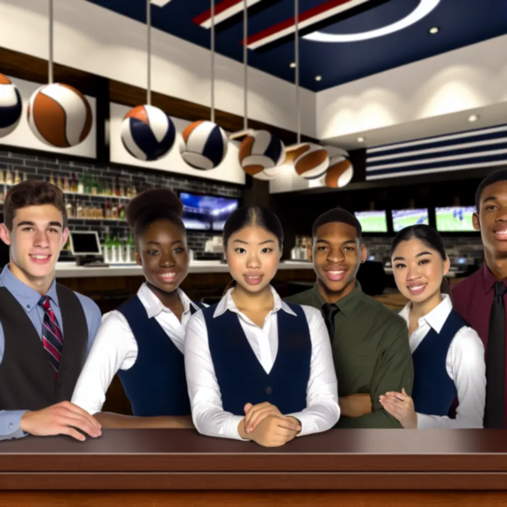 Zespol rezerwacyjny NORD STAR przygotowujący salę na wieczór meczowy.